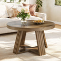 31.5-Inch Round Coffee Table with Thick MDF Tabletop and Cross Base, Rustic Farmhouse Center Table for Living Room