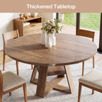 47.24-Inch Round Dining Table for 4-6, Modern Farmhouse Kitchen Table with X-Cross Pedestal Base and Storage Shelf for Dining Room