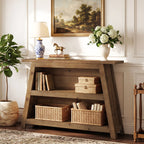47.24-Inch Solid Wood Console Table, Farmhouse Entryway Table with 3-Tier Shelves