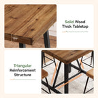 31.5-Inch Square Bar Table with Solid Wood Top and Metal Footrest, Industrial Pub Table for Home Bar Kitchen and Cafe