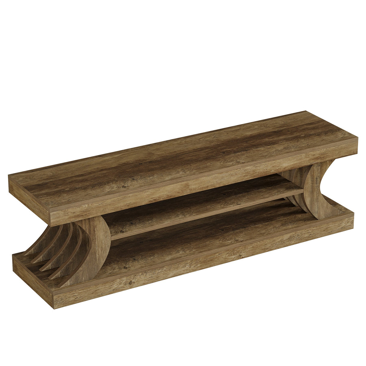 63-Inch Farmhouse TV Stand with 3-Tier Storage, Curved Media Console for Living Room