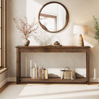 63-Inch Solid Wood Console Table, Farmhouse 2-Tier Entryway Sofa Table for Hallway