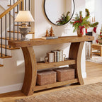 55-Inch Solid Wood Console Table with 3-Tier Storage, Curved Entryway Table for Hallway