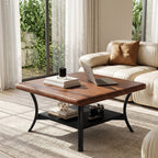 31.5-Inch Square Coffee Table, Upholstered Ottoman with PU Leather Top for Living Room