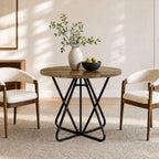 31.5-Inch Round Dining Table with Geometric Metal Base, Small Kitchen Table for 2-3 People