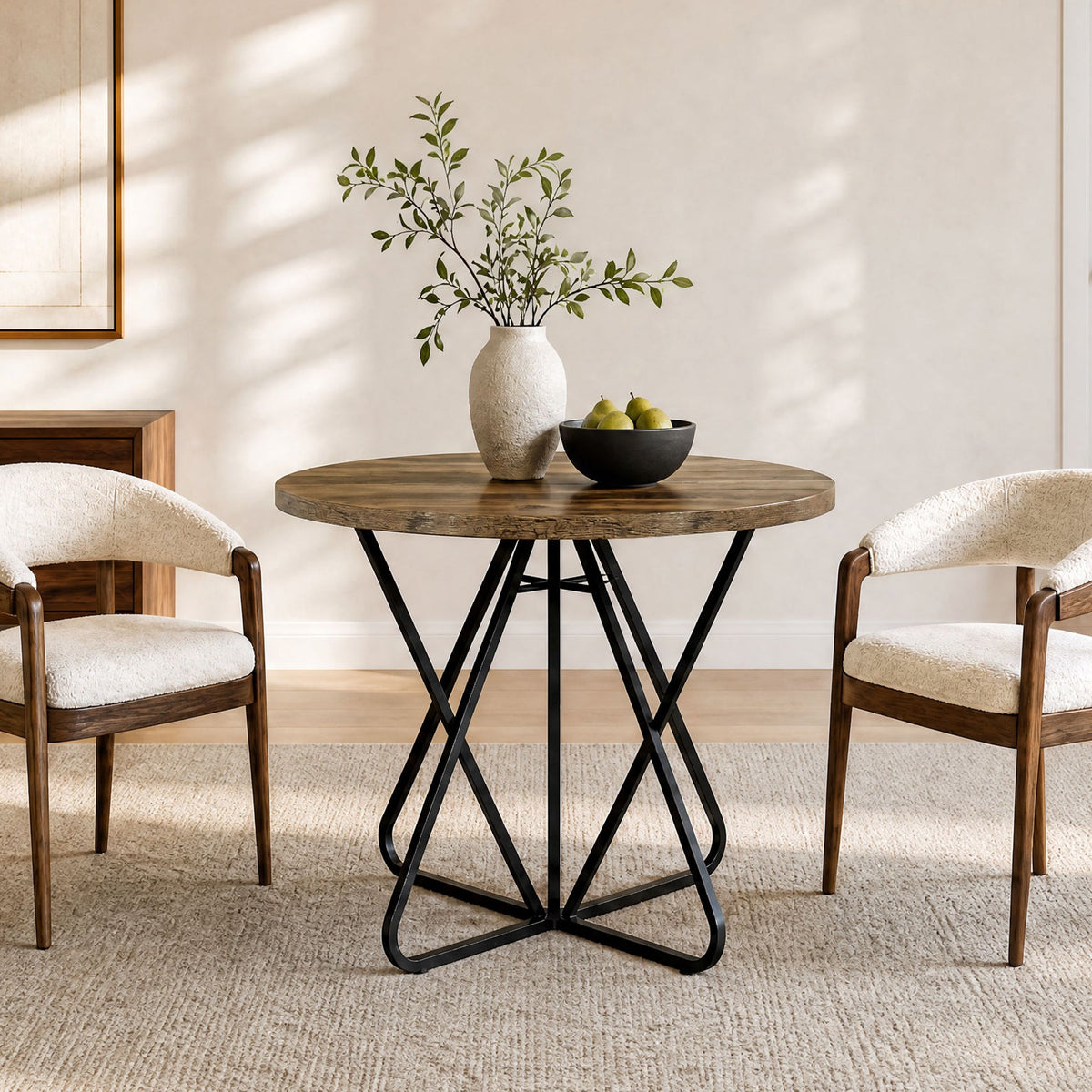 31.5-Inch Round Dining Table with Geometric Metal Base, Small Kitchen Table for 2-3 People