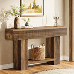 55-Inch Farmhouse Console Table with 2-Tier Storage and U-Shaped Base, Narrow Entryway Sofa Table for Hallway