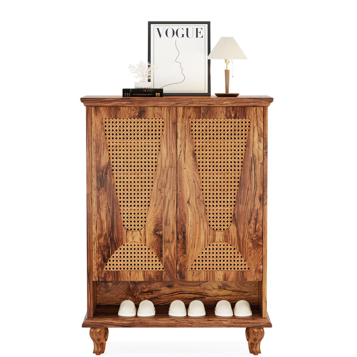 Rattan Shoe Cabinet, 5-Tier Hidden Shoe Storage for Entryway
