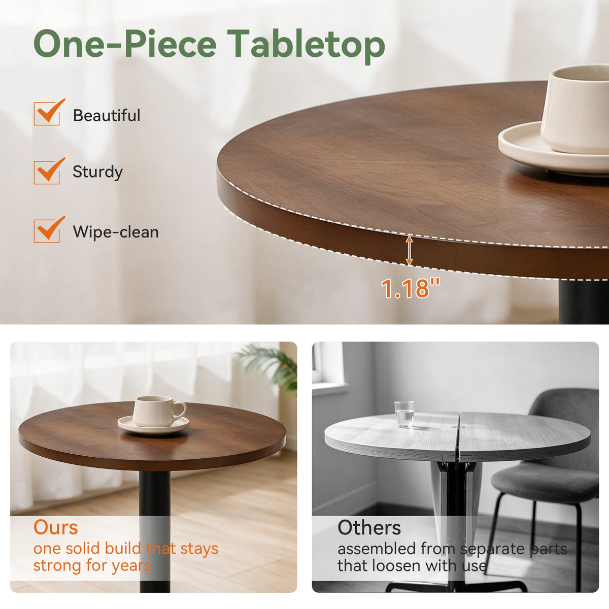31.5-Inch Round Dining Table with Black Metal Pedestal Base, Small Kitchen Table for 2-4 People in Dining Room
