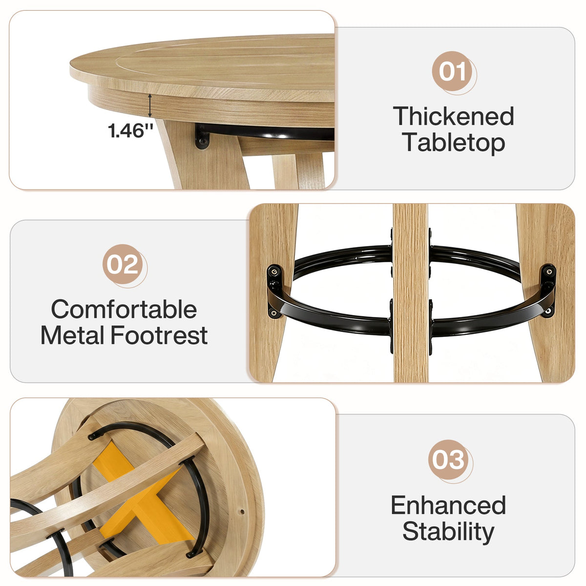 39.4-Inch High Round Bar Table with Curved Legs and Metal Footrest, Modern Pub Table for Kitchen and Coffee Bar