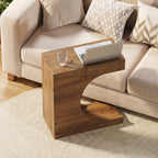 11.8-Inch Wide Solid Wood C-Shaped Side Table with 2-Tier Storage Shelf