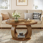 31.5" Wooden Circle Coffee Table, 2-Tier Storage for Small Spaces