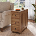 11.81 Inch Narrow Solid Wood Side Table with 3 Drawers, Slim Bedside Table for Bedroom