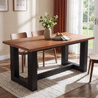 63 Inch Solid Wood Dining Table for 6, Farmhouse Kitchen Table with U-Shaped Legs