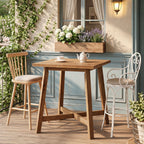 31.5-Inch Square Solid Wood Bar Table with Footrest, Farmhouse Counter Height Bistro Table