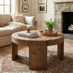 31.5 Inch Solid Wood Round Coffee Table with Integrated Tabletop, Farmhouse Center Table for Living Room