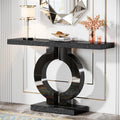 43.1-Inch Mirrored Console Table with O-Shaped Base, Narrow Hallway Table in Black