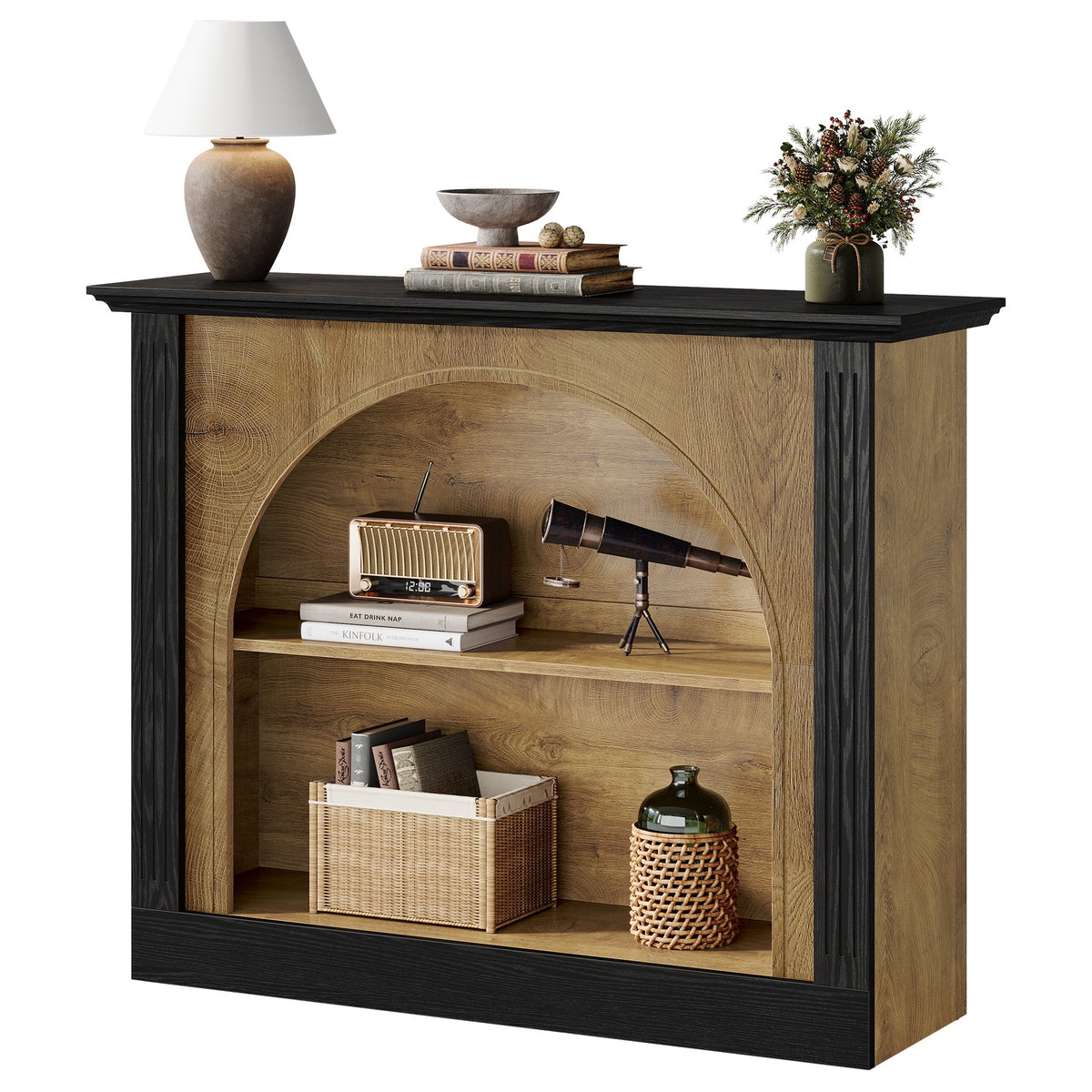 43.3 Inch Narrow Console Table with 3-Tier Storage and Semi-Open Design, Mid-Century Sofa Table for Living Room