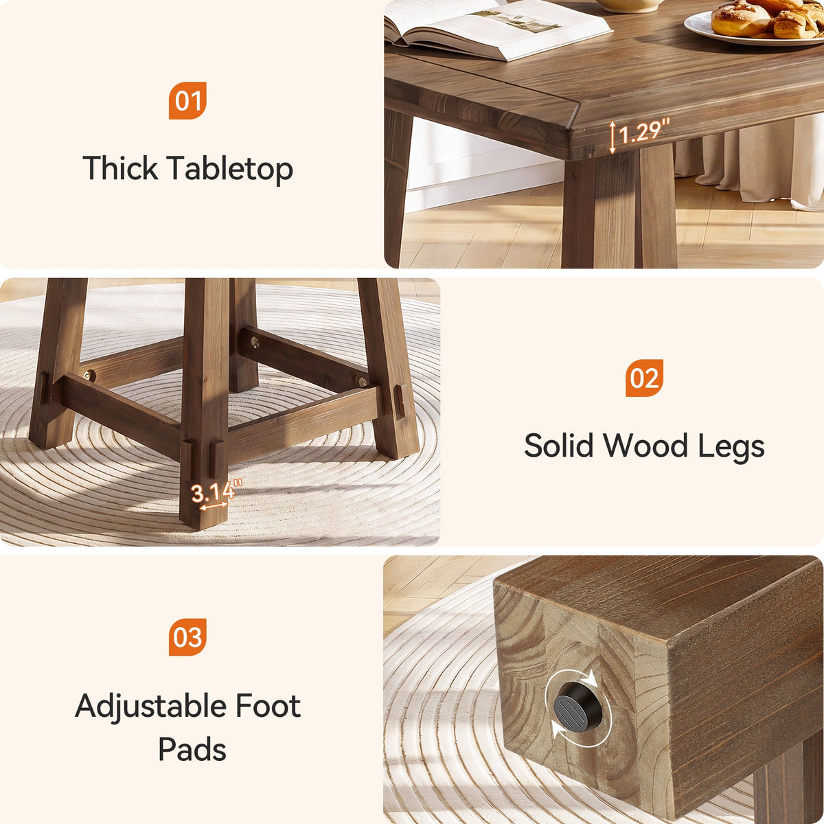 31.49-Inch Solid Wood Square Dining Table for 4, Farmhouse Kitchen Table for Small Spaces