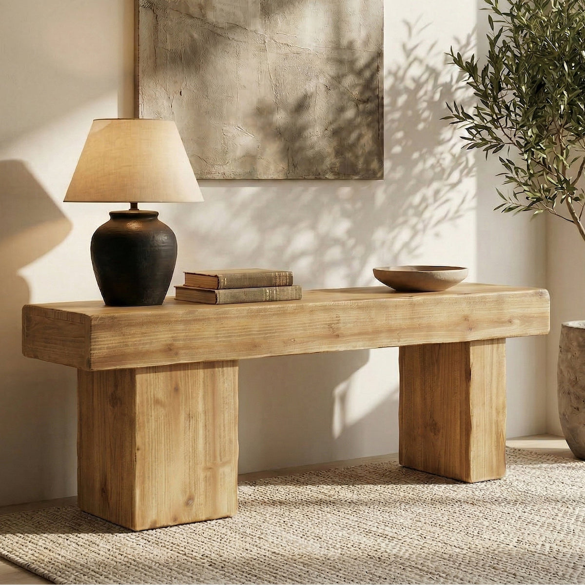47-Inch Solid Wood Entryway Bench, Thick Seat Bench for Hallway