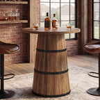 31.5-Inch Round Bar Table with Barrel Base, Farmhouse Pub Table for Kitchen and Home Bar