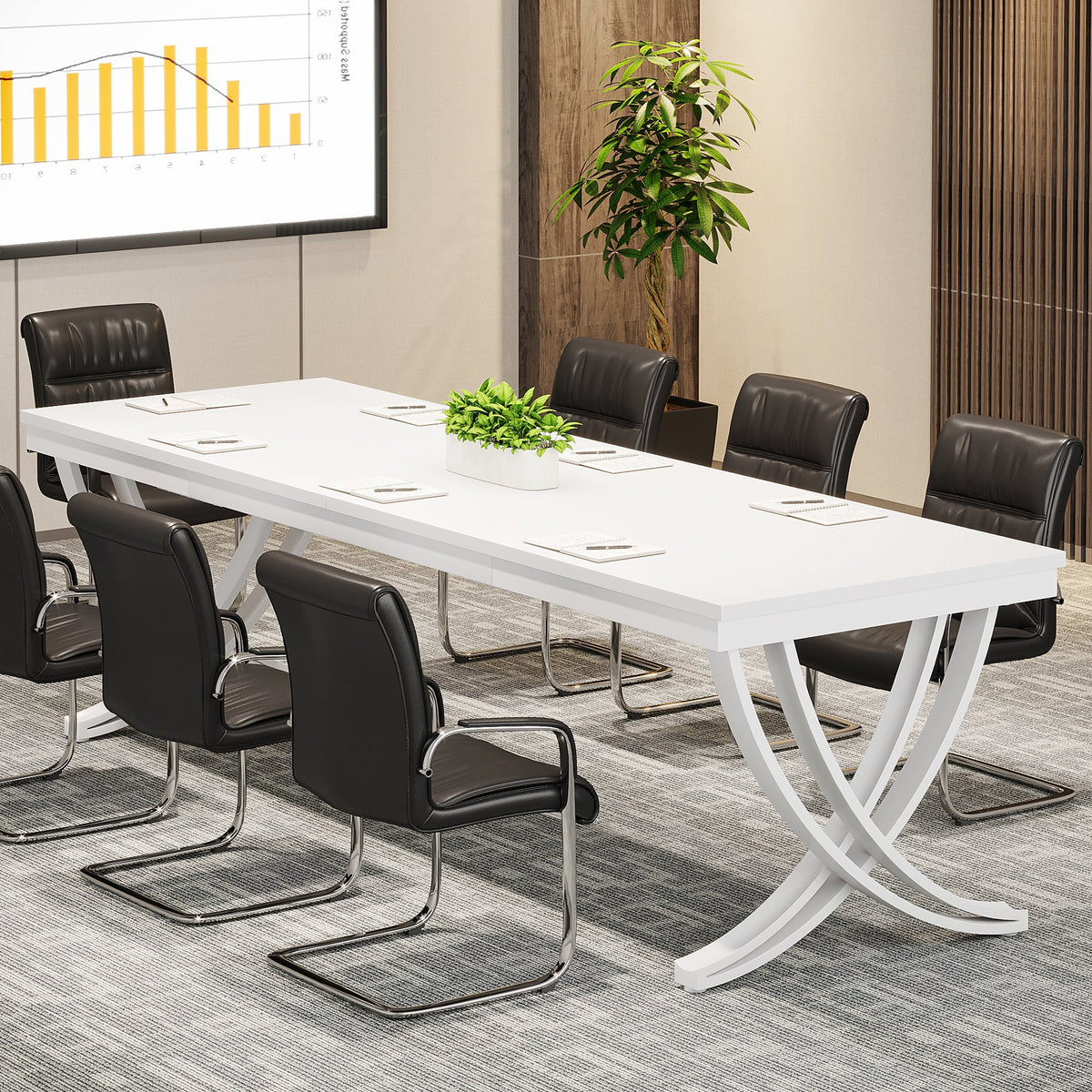 6.5FT Conference Table for 6-8 People, 78-Inch Rectangular Table with Metal Frame