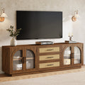 71-Inch TV Stand with Rattan Drawers, Mid-Century Media Console for Living Room
