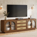 71-Inch TV Stand with Rattan Drawers, Mid-Century Media Console for Living Room