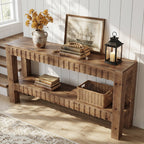 63" Console Table, Solid Wood Farmhouse Entryway Table with 2-Tier Storage