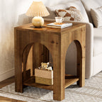 19.69-Inch Farmhouse Side Table with Arch Design, Wooden End Table for Living Room