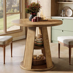 31.5-Inch Round Dining Table for 2-4, Space-Saving Farmhouse Kitchen Table with 2-Tier Storage Shelf for Small Spaces