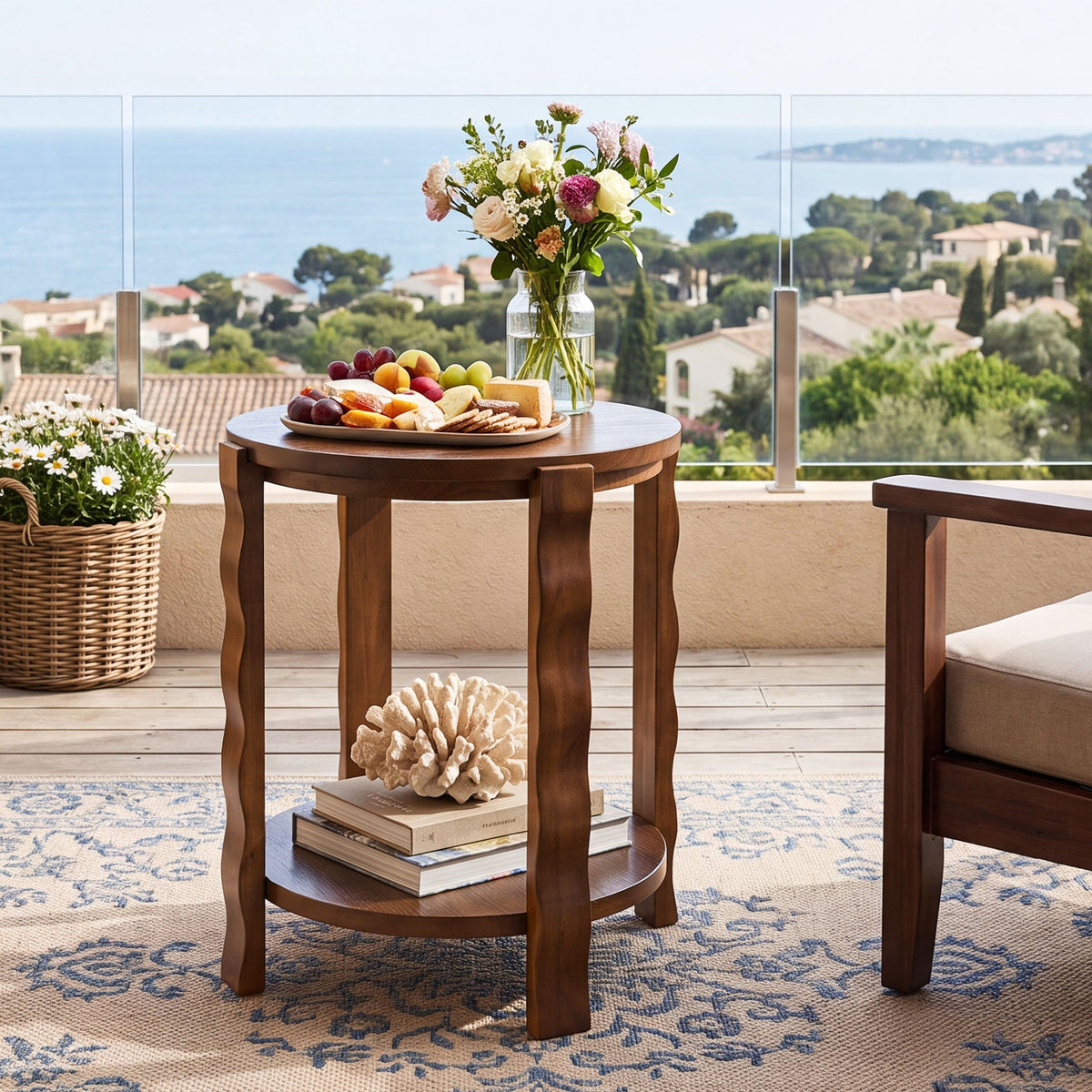19.69-Inch Round Side Table with 2-Tier Storage, Solid Wood End Table for Living Room