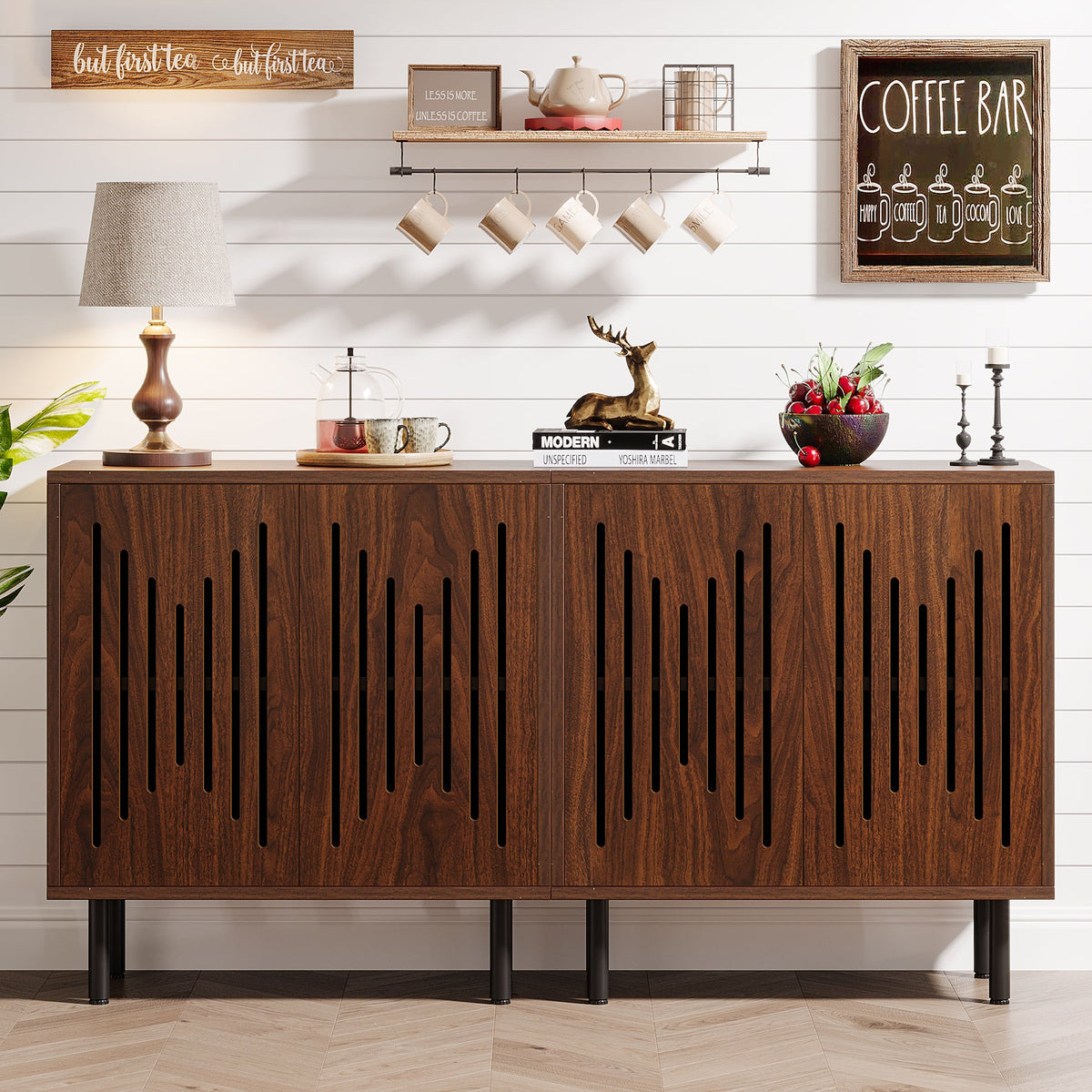 59-Inch Vintage Sideboard Buffet Set of 2 with Adjustable Shelves, Farmhouse Storage Cabinet for Kitchen Living Room and Hallway
