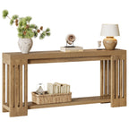 70.9-Inch Farmhouse Console Table with Vertical Stripe Legs, 2-Tier Sofa Table for Living Room