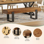 63-Inch Solid Wood Dining Bench, Farmhouse Kitchen Seat with Metal Legs for Dining Room
