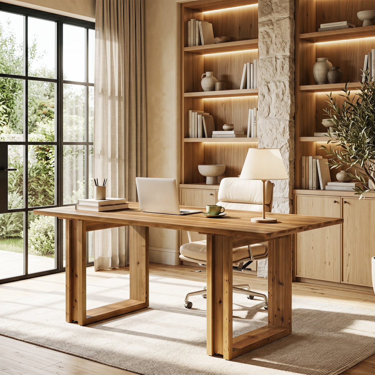 63-Inch Solid Wood Office Desk, Farmhouse Computer Desk for Home Office and Study
