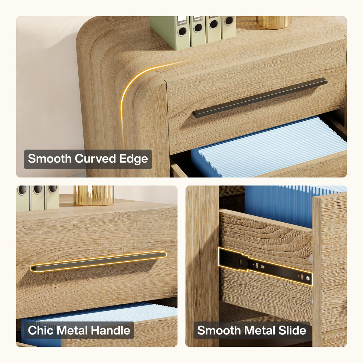 27.55 Inch 2-Drawer Nightstand with Curved Edges, Modern Bedside Table for Bedroom