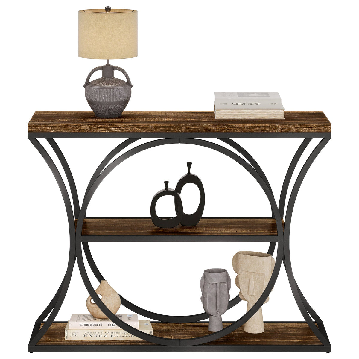 43.34" Industrial Console Table with 3-Tier Storage, Sofa Table for Living Room Hallway Behind Couch