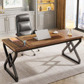 63-Inch Large Office Desk, Industrial Computer Executive Desk with Extra Thick Wood-Look Top and Metal Frame for Home Office