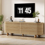 70.8-Inch Farmhouse Fluted TV Stand with Sliding Doors and Storage Shelves, Extra Long Media Console for 65 70 and 75 Inch TVs