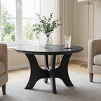 31.1 Inch Round Coffee Table with Cross Base, Modern Black Table for Living Room