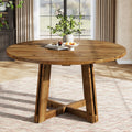 47.3-Inch Solid Wood Round Dining Table for 4-6 People, Farmhouse Kitchen Table with Cross-Shaped Base for Dining Room