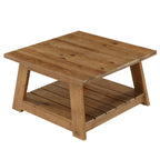 31.5 Inch Solid Wood Square Coffee Table, Farmhouse Centre Table with Storage Shelf