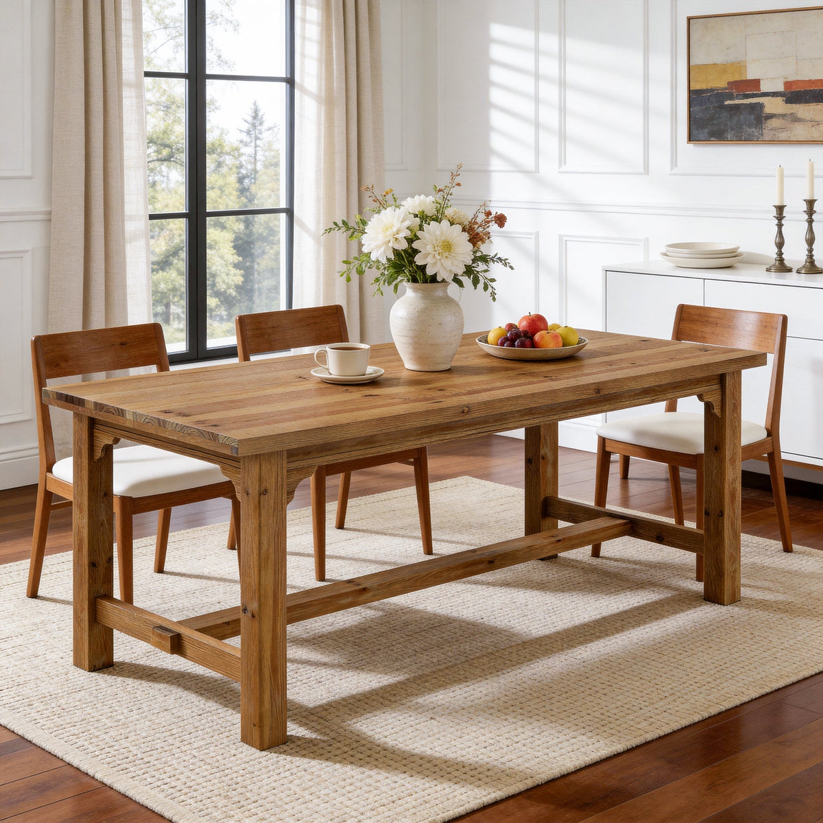 63-Inch Solid Wood 4-6 Seater Dining Table with Thick Top, Rectangular Farmhouse Table
