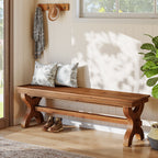 55 Inch Solid Wood Entryway Bench for 2, Farmhouse Narrow Seat for Hallway and Bedroom
