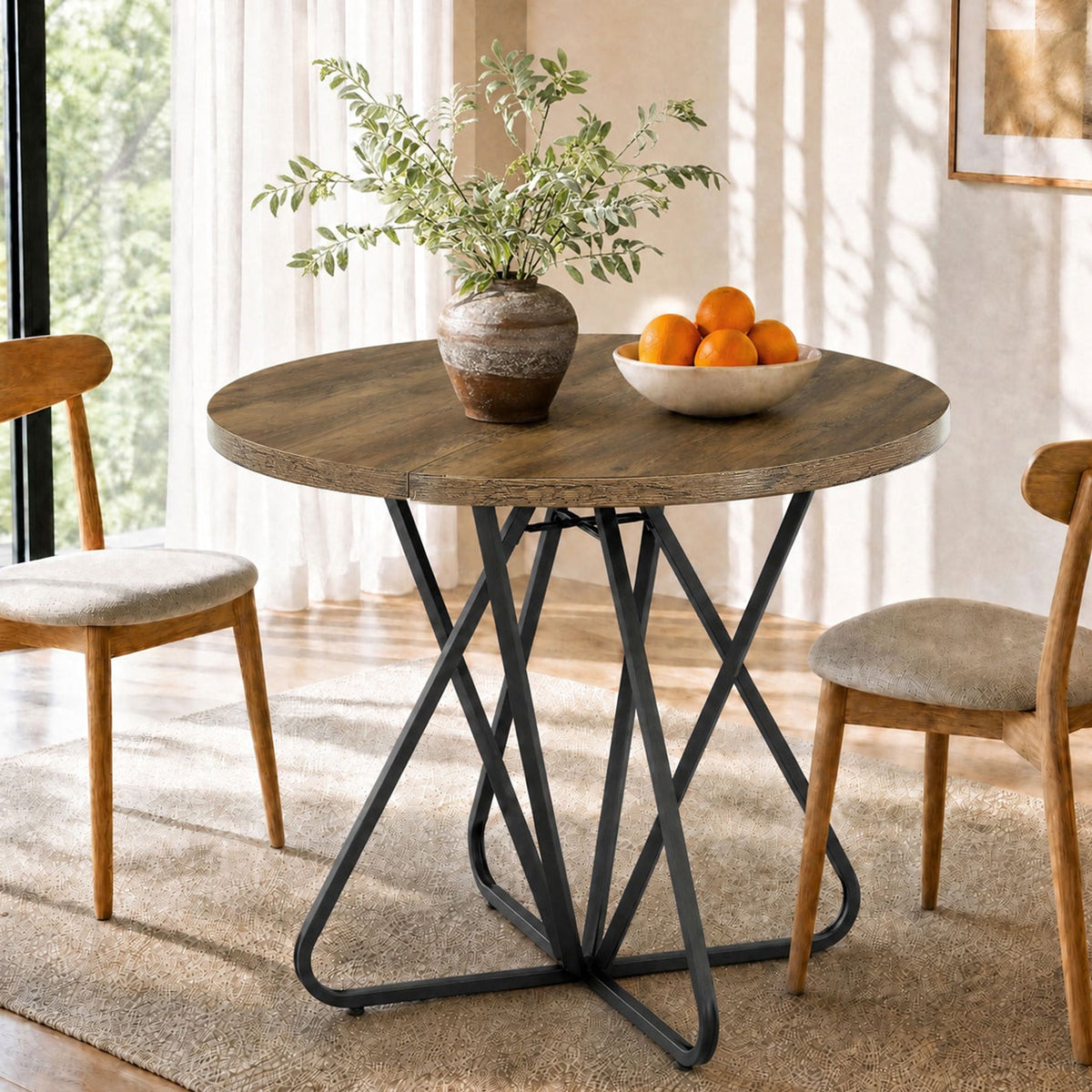 31.5-Inch Round Dining Table with Geometric Metal Base, Small Kitchen Table for 2-3 People