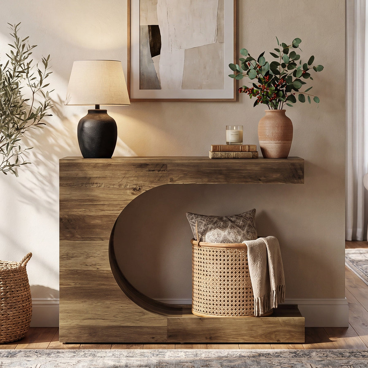 40-Inch Farmhouse Console Table with C-Shaped Design, Small Entryway Table for Foyer and Living Room