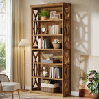 70.8-Inch Tall Bookshelf, 6-Tier Rustic Wooden Bookcase with Anti-Tipping Kit