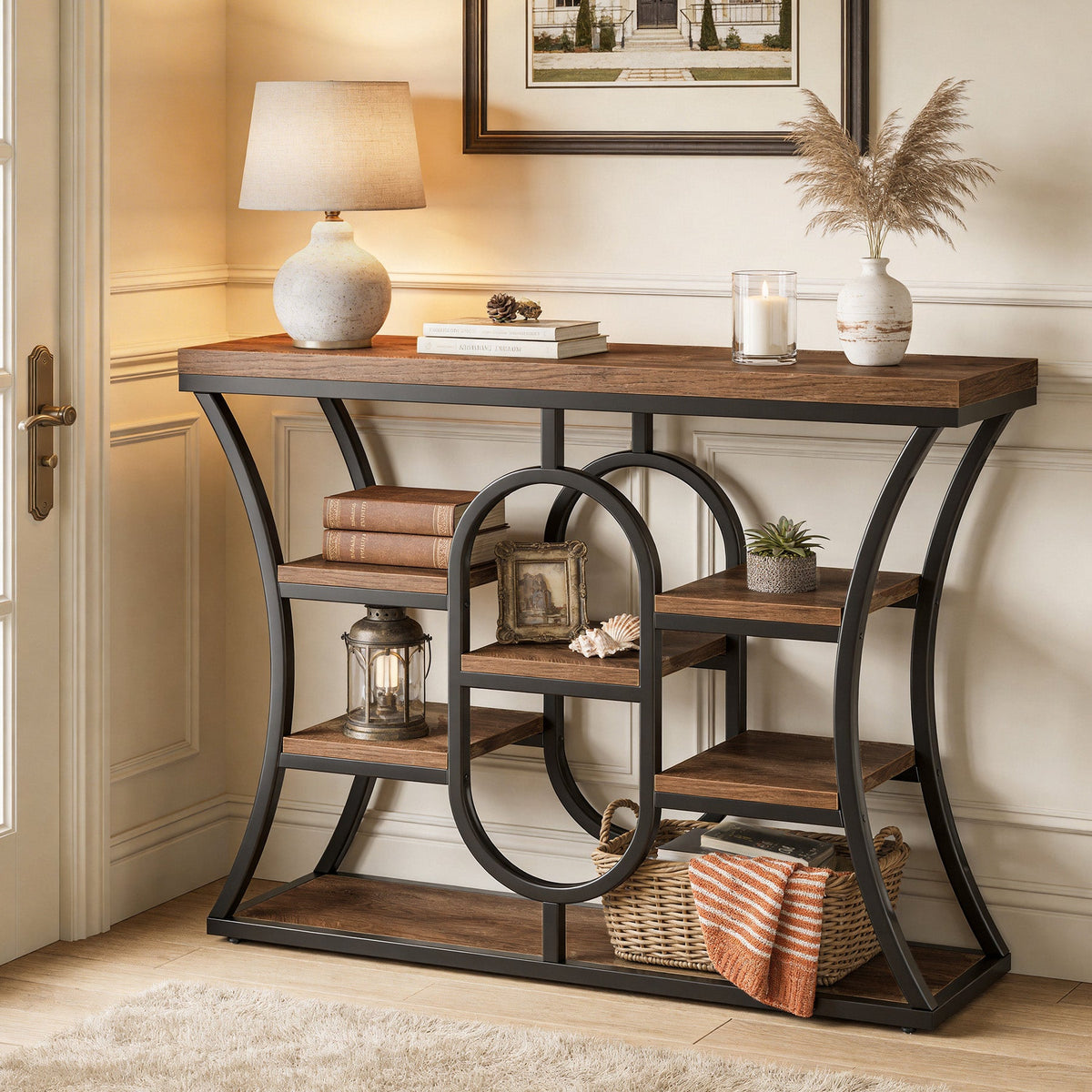 41.3" Sofa Table, Industrial Console Table with Shelves