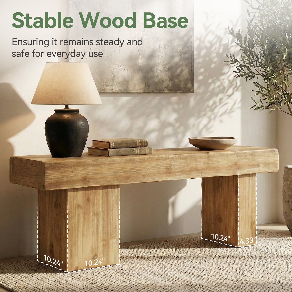 47-Inch Solid Wood Entryway Bench, Thick Seat Bench for Hallway